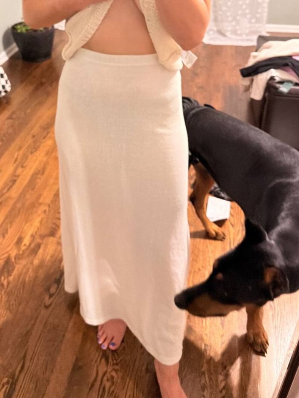 Elegant Cream Knit Midi/Maxi Skirt - High Waisted